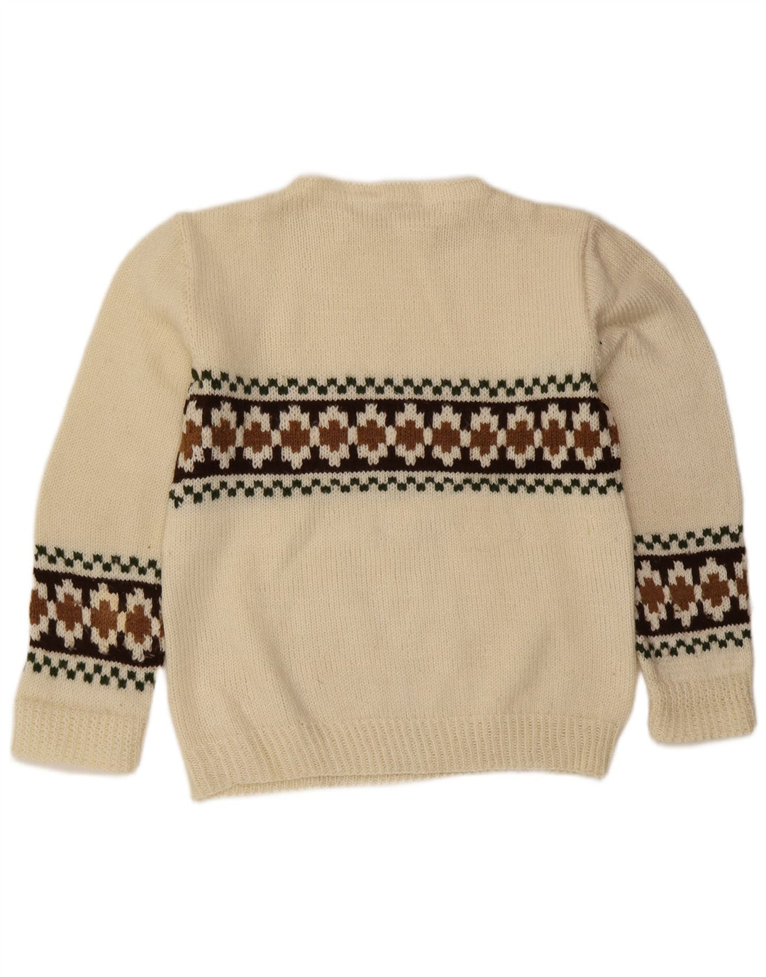 Maglione girocollo da uomo vintage piccolo Fair Isle bianco sporco