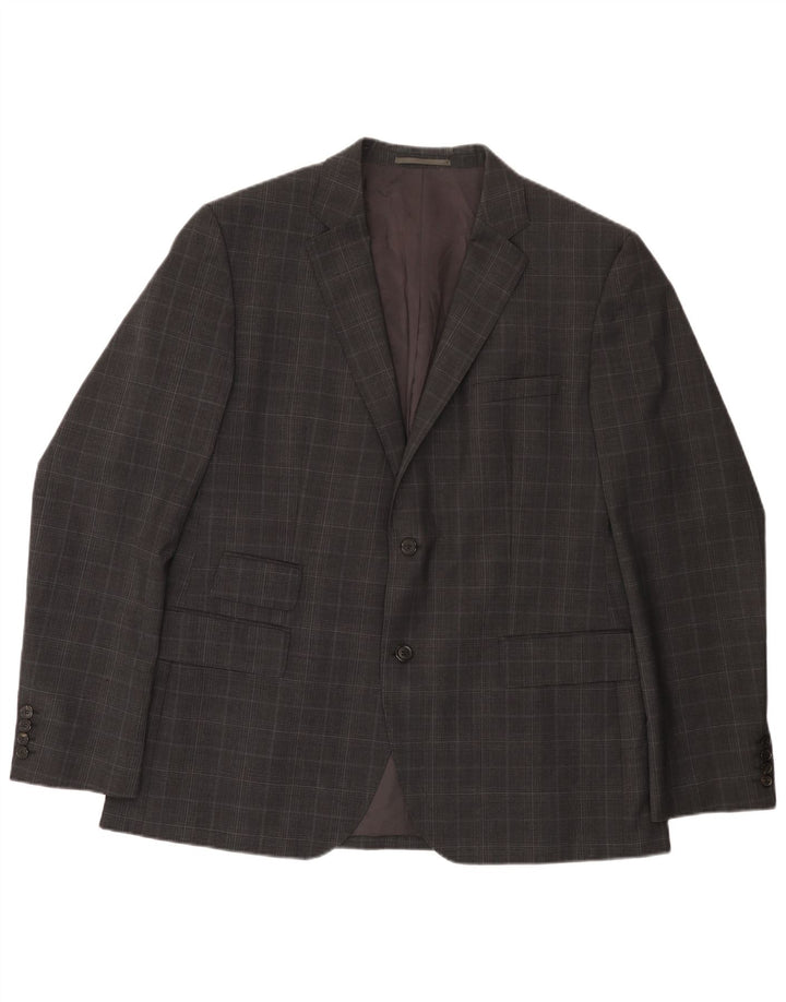 Giacca blazer da uomo a 2 bottoni Hugo Boss EU 56 3XL lana a quadri grigia