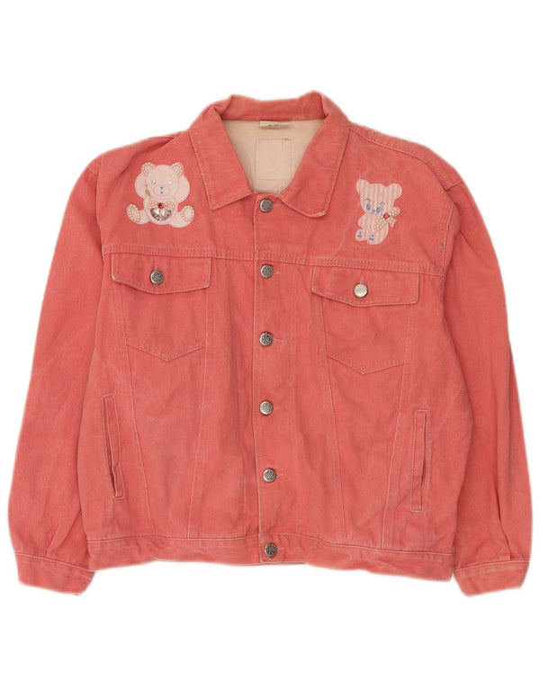 Giacca di jeans grafica vintage da donna con orsacchiotto IT 42 cotone rosa medio
