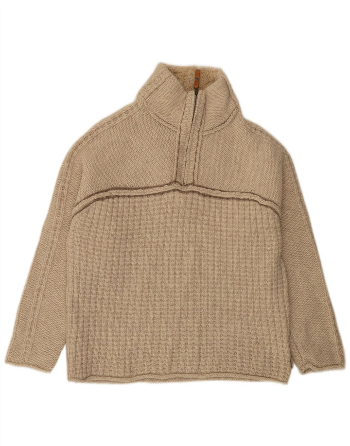 Maglione da uomo con collo con zip Fat Face, grande lana d'agnello screziata beige