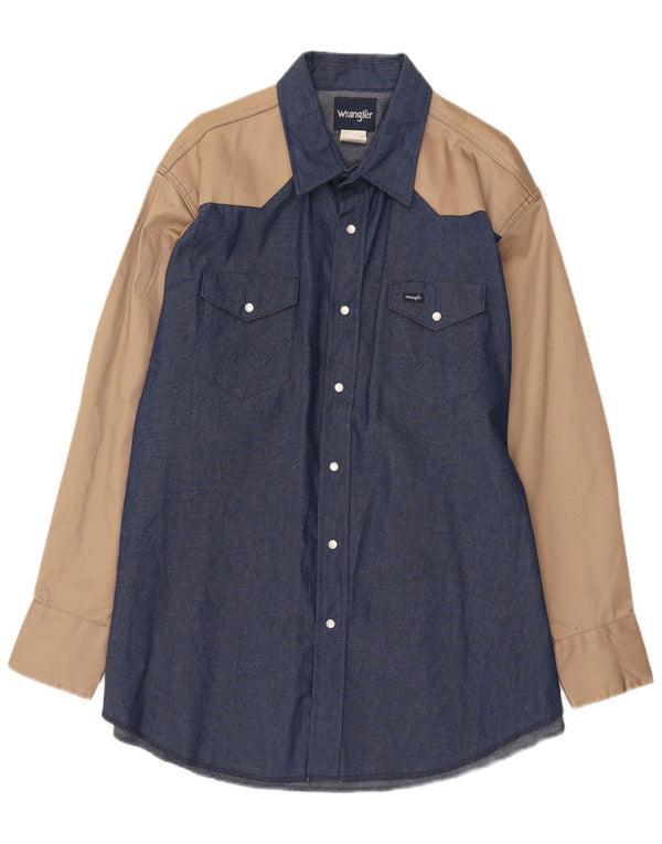 Camicia in denim western da uomo Wrangler 2XL cotone color block blu