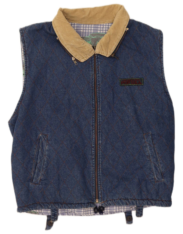 POP 84 Gilet in denim da uomo UK 42 XL Blu geometrico