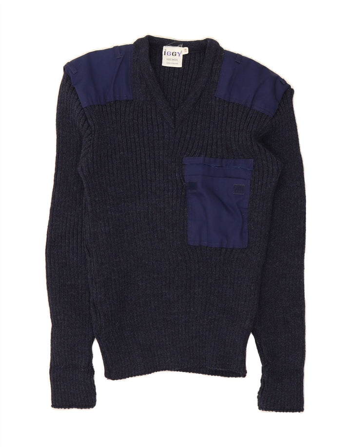 IGGY Womens V-Neck Jumper Sweater IT 42 Medium Navy Blue Wool Vintage Iggy and Second-Hand Iggy from Messina Hembry 