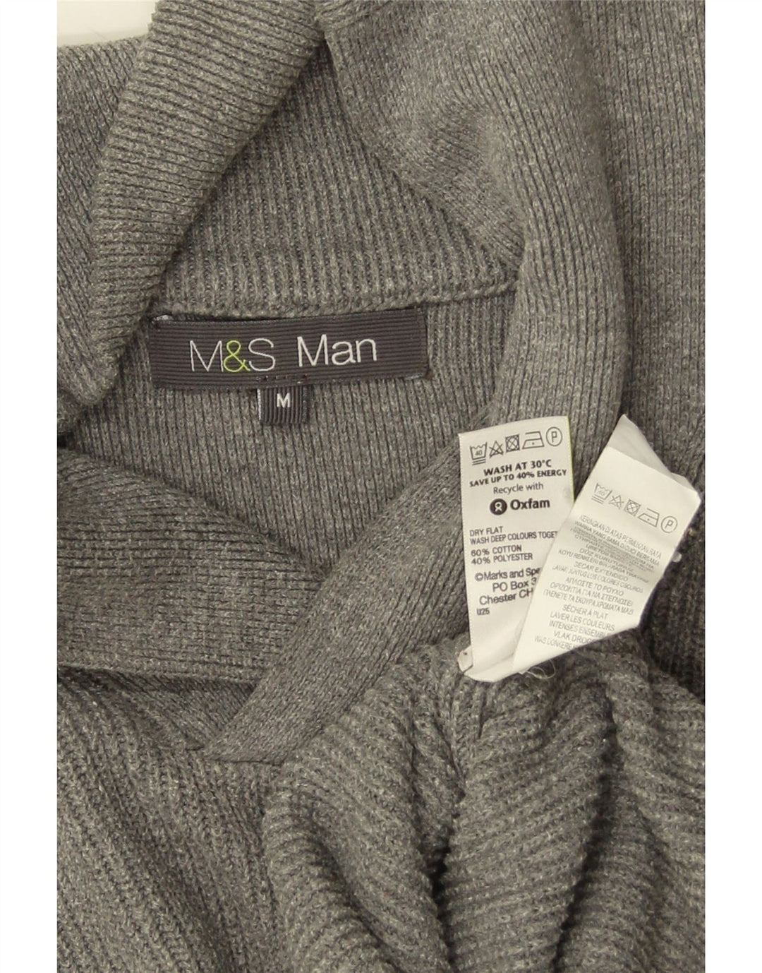 Maglione da uomo Marks & Spencer con collo a scialle in cotone grigio medio