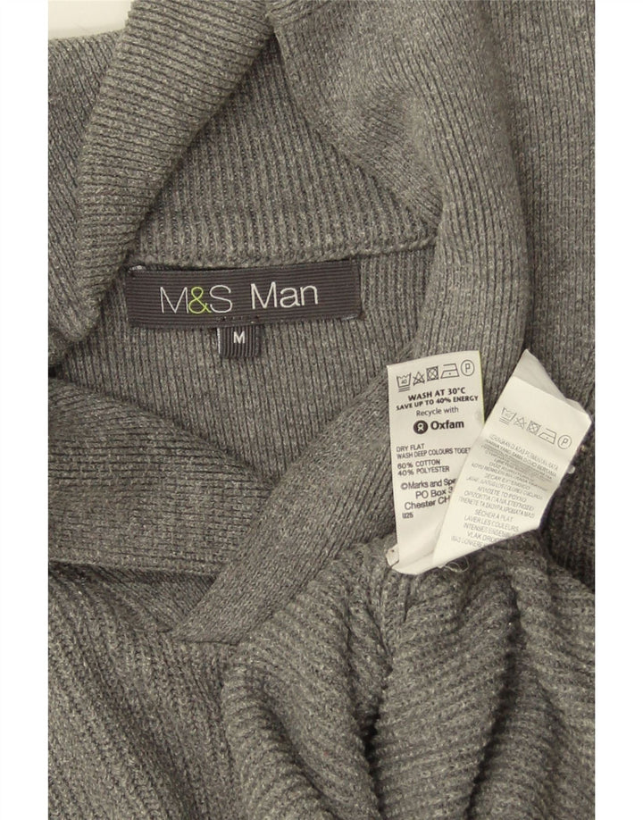 Maglione da uomo Marks & Spencer con collo a scialle in cotone grigio medio