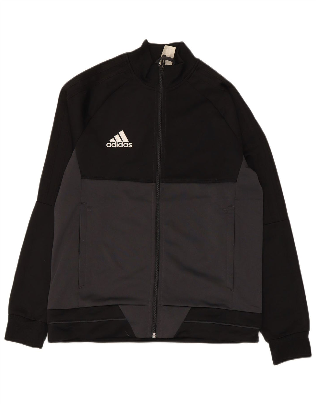 ADIDAS Boys Tracksuit Top Jacket 13-14 Years Black Colourblock Polyester