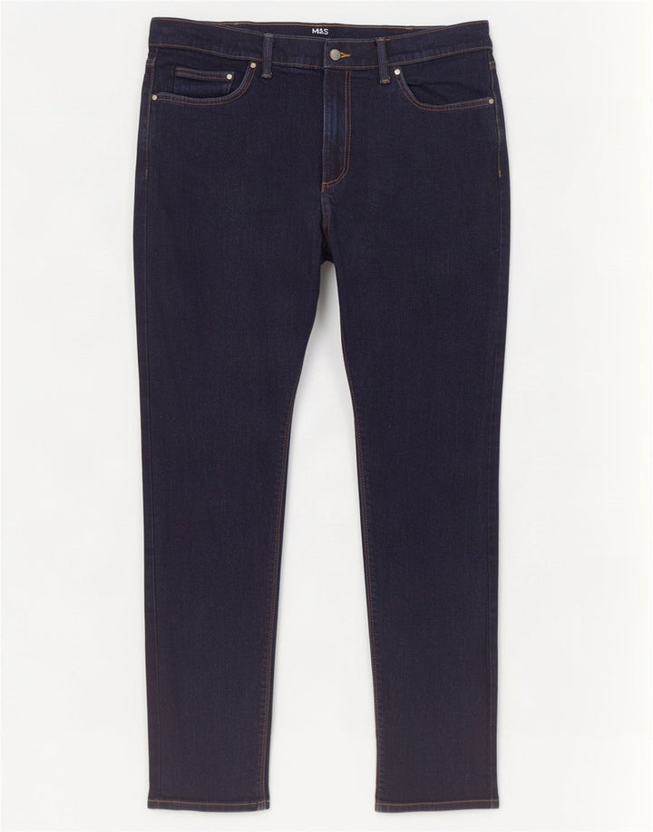 Jeans slim da uomo Marks & Spencer W36 L31 cotone blu navy