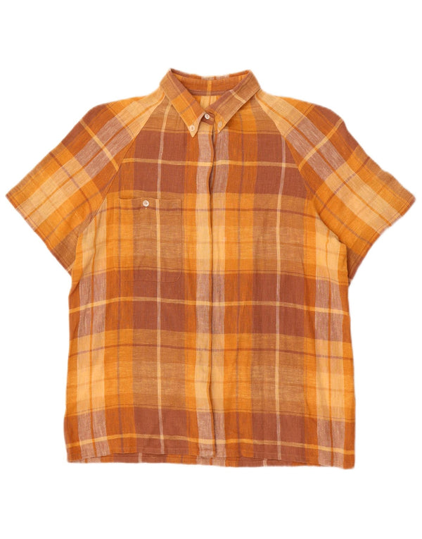 Camicia a maniche corte da donna vintage UK 14 cotone a quadri marrone medio