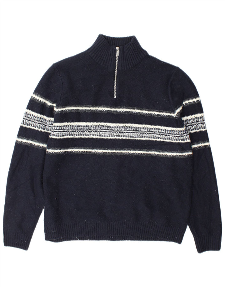 Maglione da uomo Marks & Spencer con zip e collo grande a righe blu navy