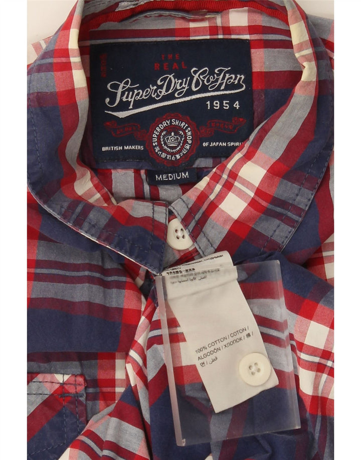 Camicia a maniche corte da uomo Superdry in cotone a quadri blu navy medio