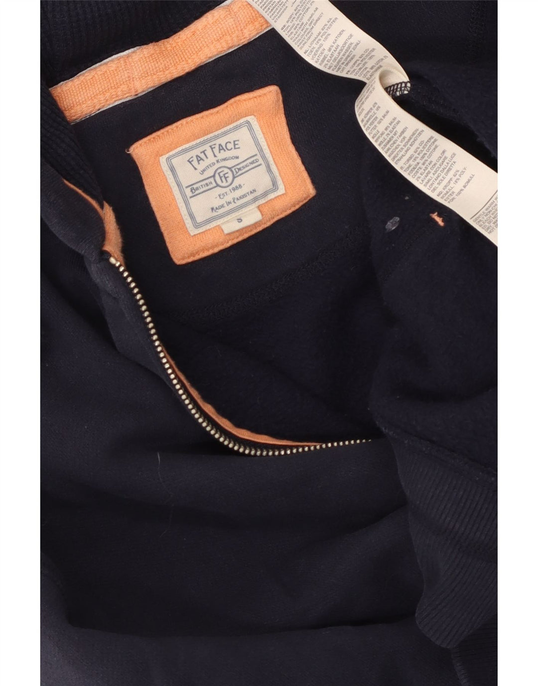 Maglione con cappuccio e zip da uomo Fat Face piccolo in cotone blu navy