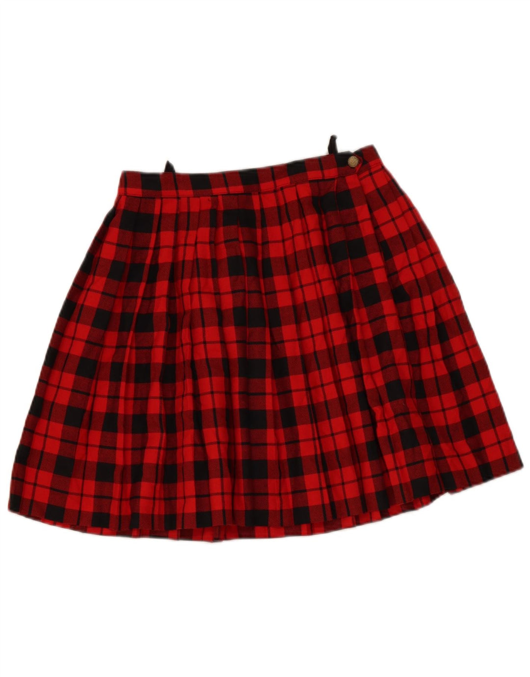 Gonna a trapezio pieghettata da donna vintage EU 38 media W28 poliestere scozzese rosso