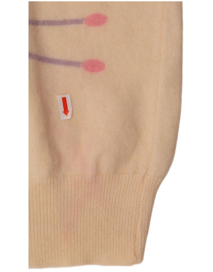 Maglione maglione girocollo da donna VINTAGE UK 16 grande bianco sporco geometrico