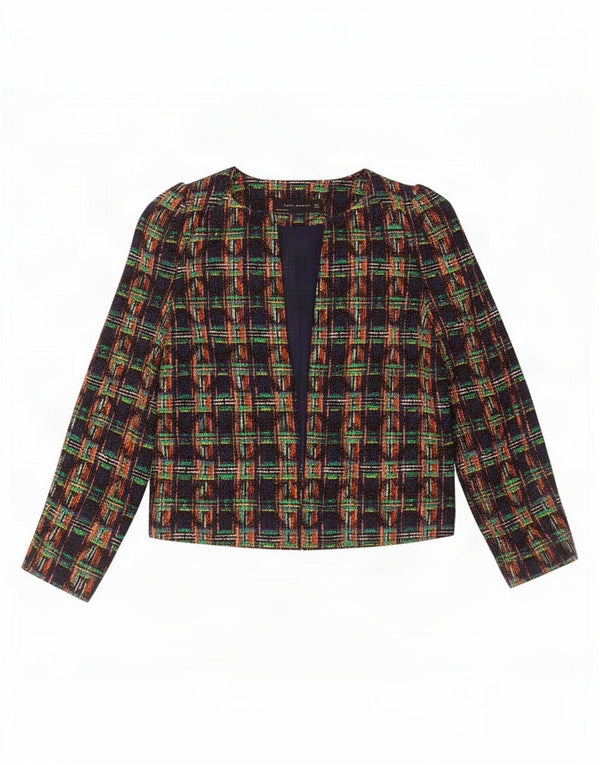 Giacca blazer aperta corta da donna Zara UK 10 piccolo cotone a quadri multicolore