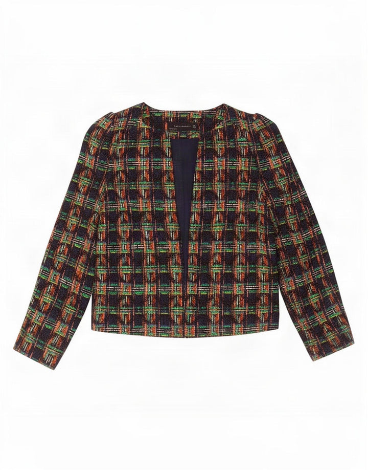 Giacca blazer aperta corta da donna Zara UK 10 piccolo cotone a quadri multicolore