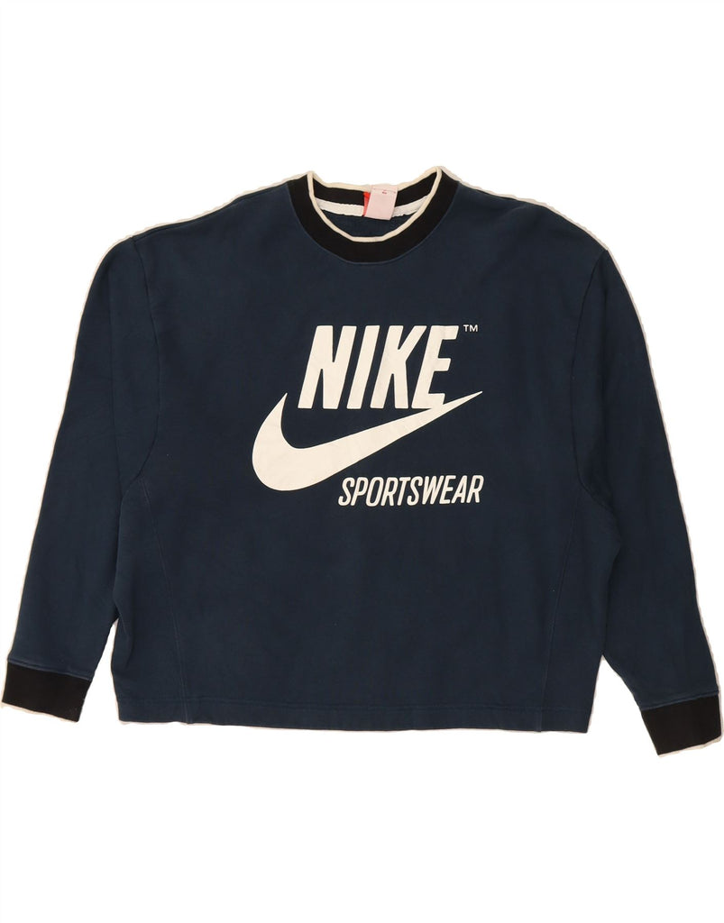 NIKE Womens Oversized Graphic Sweatshirt Jumper UK 14 Medium Navy Blue Vintage Nike and Second-Hand Nike from Messina Hembry 