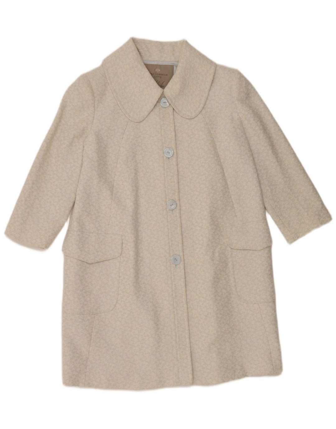 Soprabito da donna con maniche a 3/4 Paul Costelloe UK 12 Blu medio geometrico