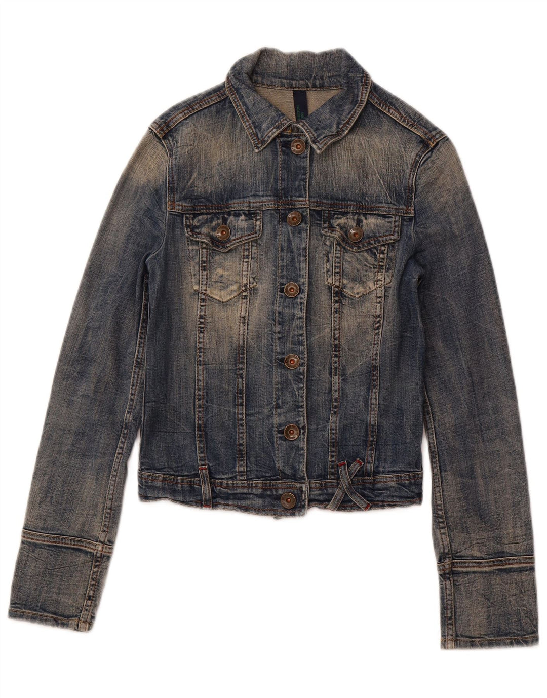 Giacca in denim corto da donna BENETTON UK 10 piccolo cotone blu