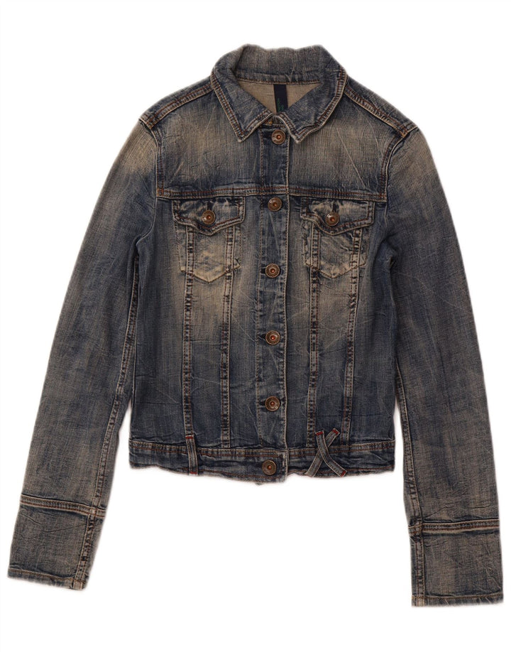 Giacca in denim corto da donna BENETTON UK 10 piccolo cotone blu