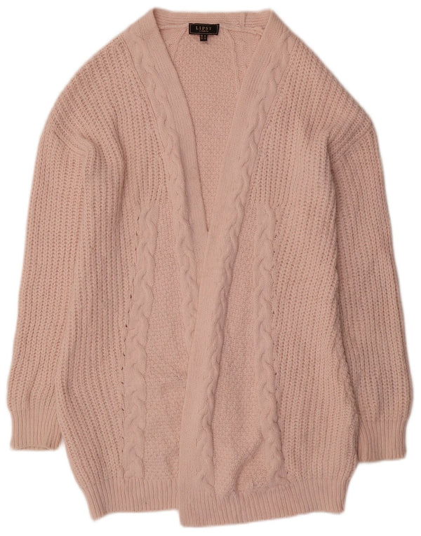 Maglione cardigan aperto lungo da donna Lipsy UK 10 piccolo acrilico rosa