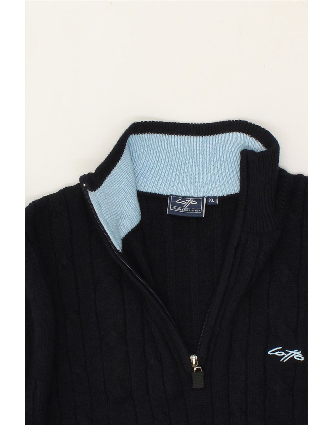 LOTTO Mens Zip Neck Jumper Sweater XL Navy Blue Vintage Lotto and Second-Hand Lotto from Messina Hembry 