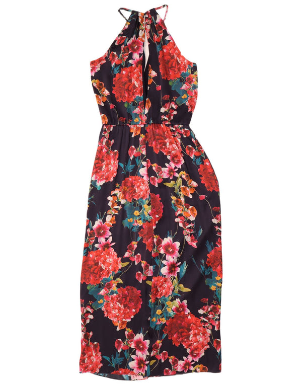 KAREN MILLEN Womens Halter Dress UK 12 Medium Navy Blue Floral Silk