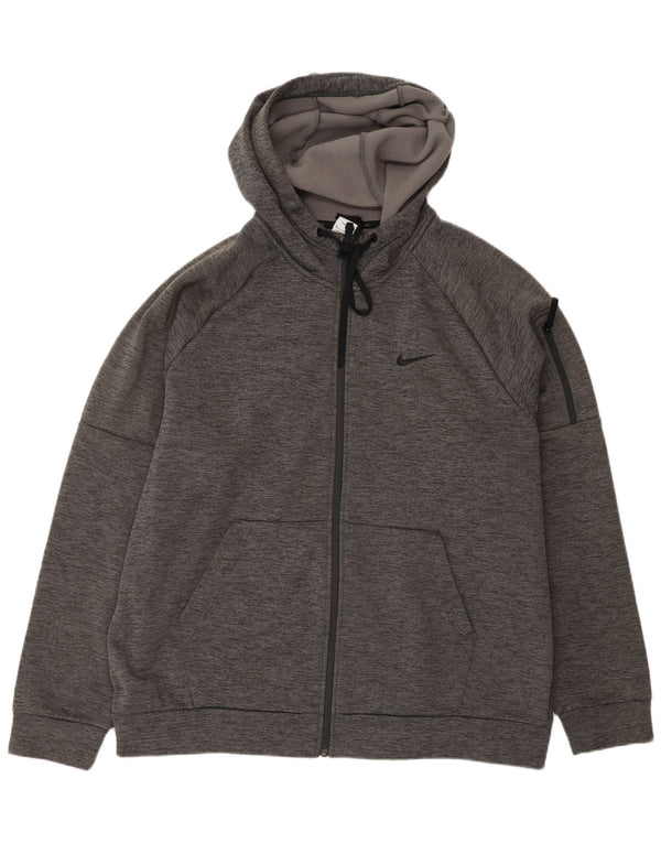 Felpa con cappuccio e zip Nike Therma-Fit da uomo XL in poliestere chiazzato grigio