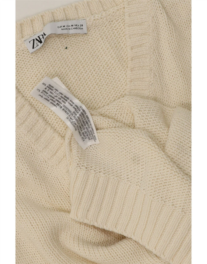 Canotta corta da donna Zara UK 12 cotone bianco medio