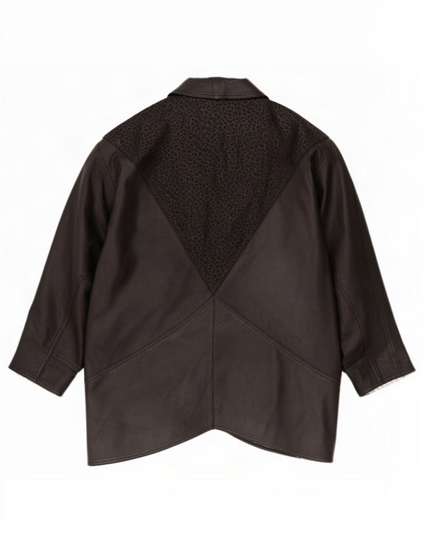 Giacca in pelle vintage da donna vestibilità comoda IT 42 Stampa animalier nera media
