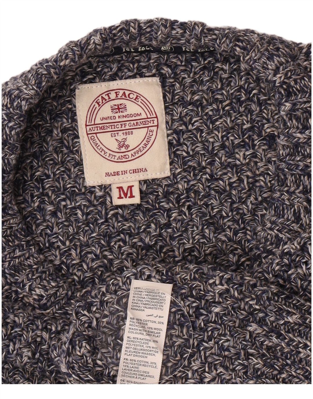 Maglione girocollo da uomo Fat Face in cotone chiazzato blu medio