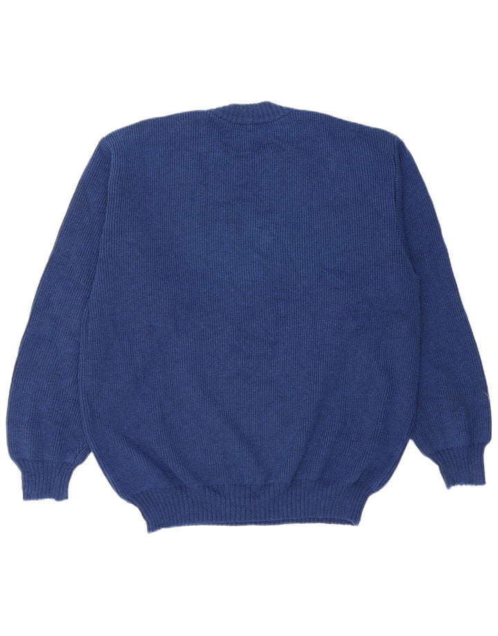 Maglione maglione girocollo da uomo vintage grande blu a rombi/diamante