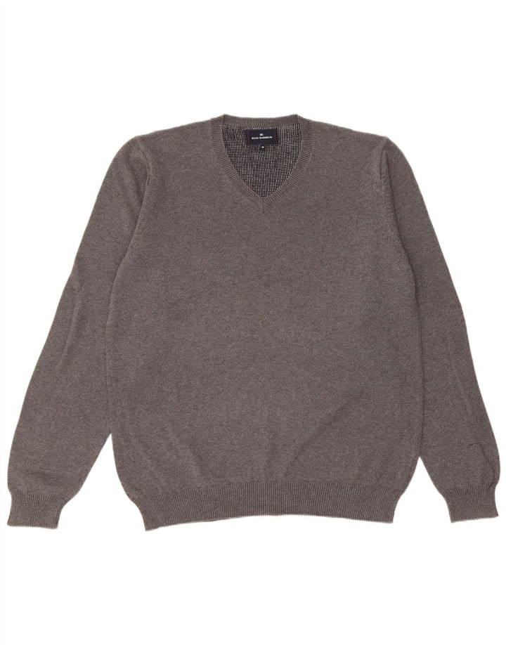 Maglione da uomo Marks & Spencer con scollo a V blu Harbour in cotone grigio medio