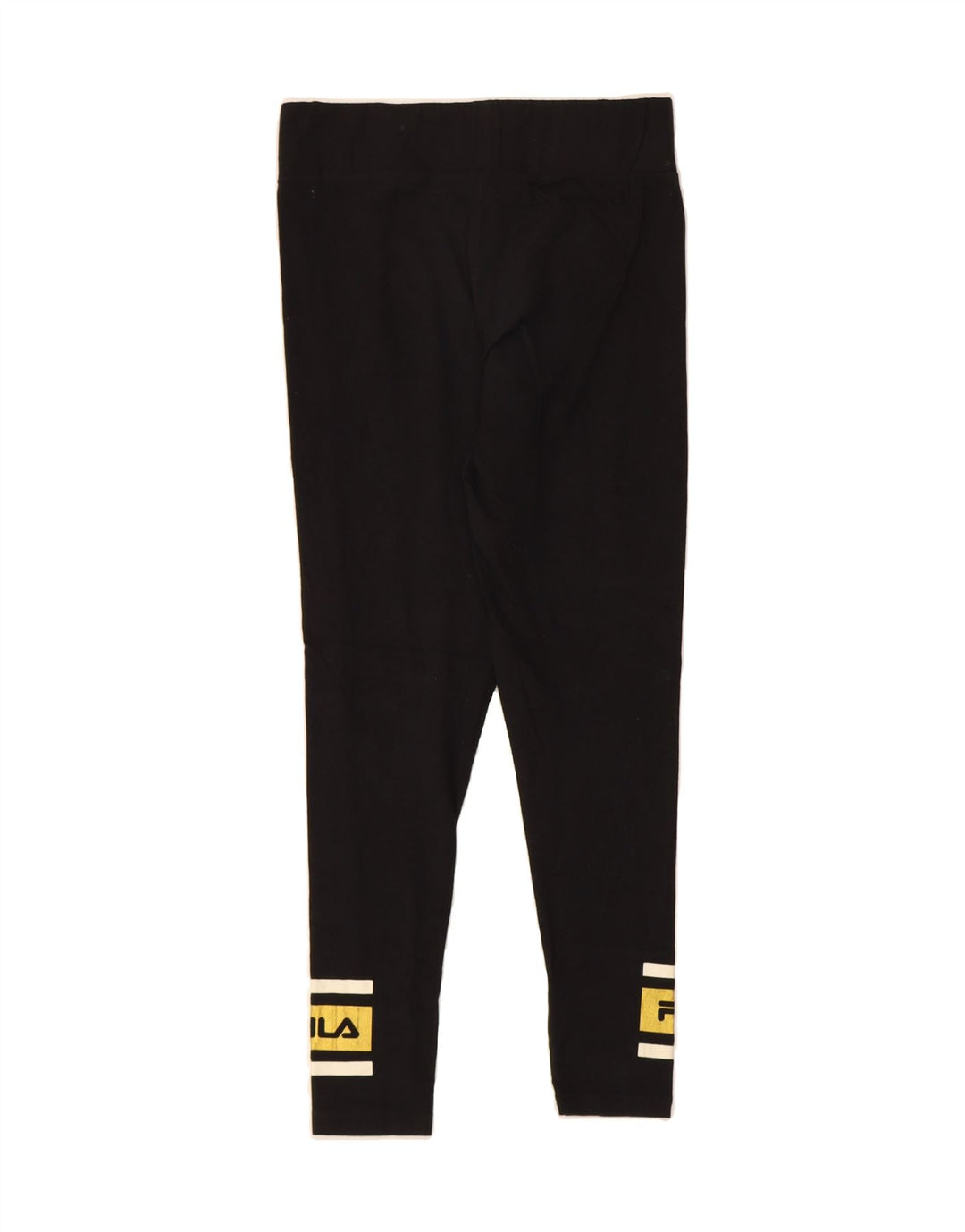 FILA Womens Graphic Leggings UK 12 Medium  Black Colourblock Cotton Vintage Fila and Second-Hand Fila from Messina Hembry 