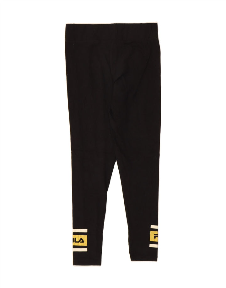 FILA Womens Graphic Leggings UK 12 Medium  Black Colourblock Cotton Vintage Fila and Second-Hand Fila from Messina Hembry 