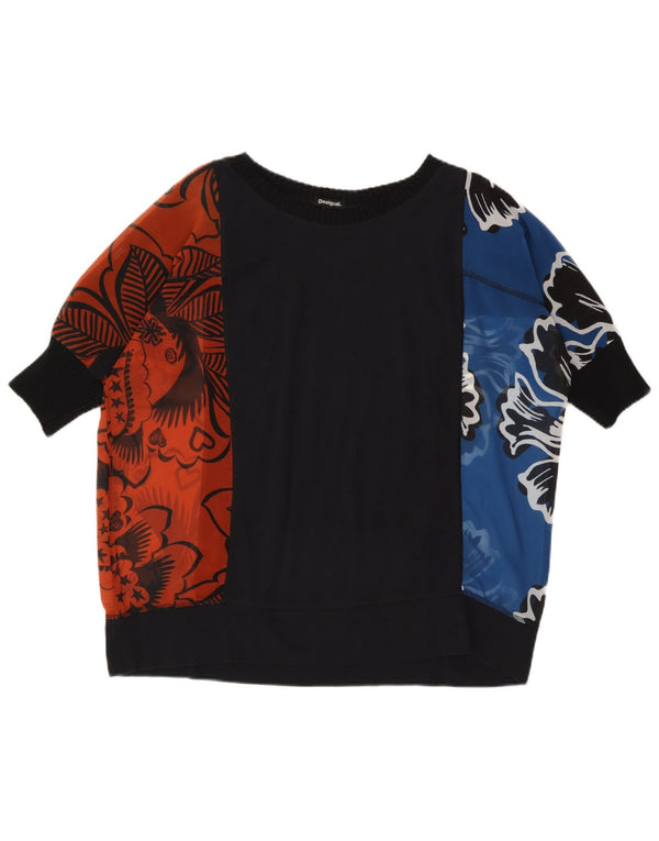 Desigual T-shirt grafica oversize da donna Top UK 10 Small Black Floral