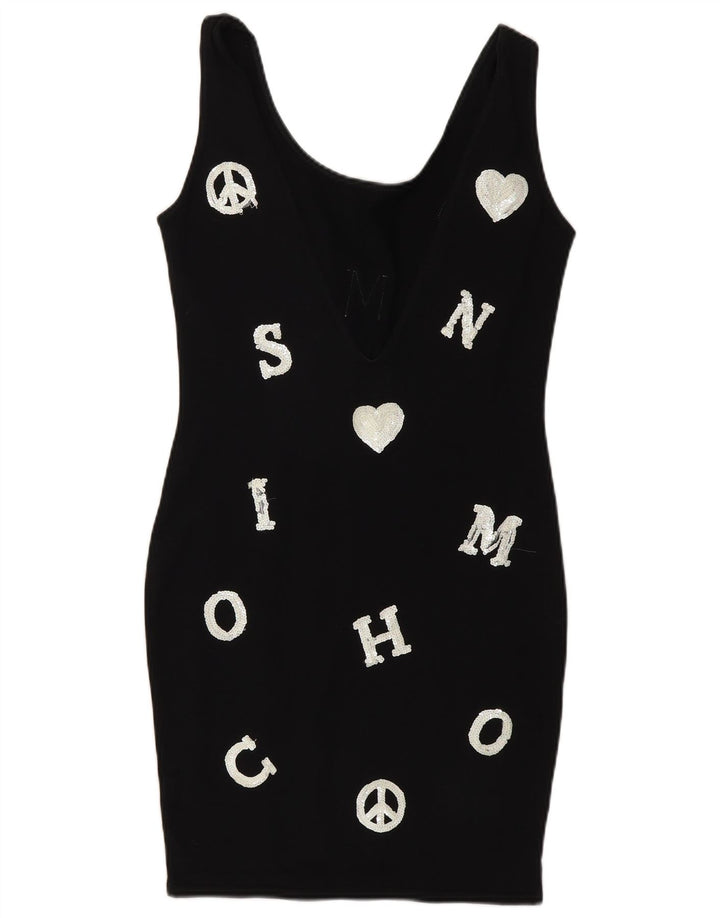 Abito aderente grafico da donna Moschino UK 14 Designer nero medio