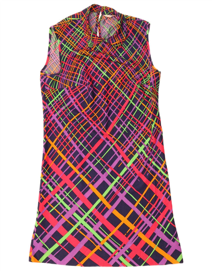 Abito vintage da donna senza maniche a trapezio IT 42 Medio multicolore geometrico