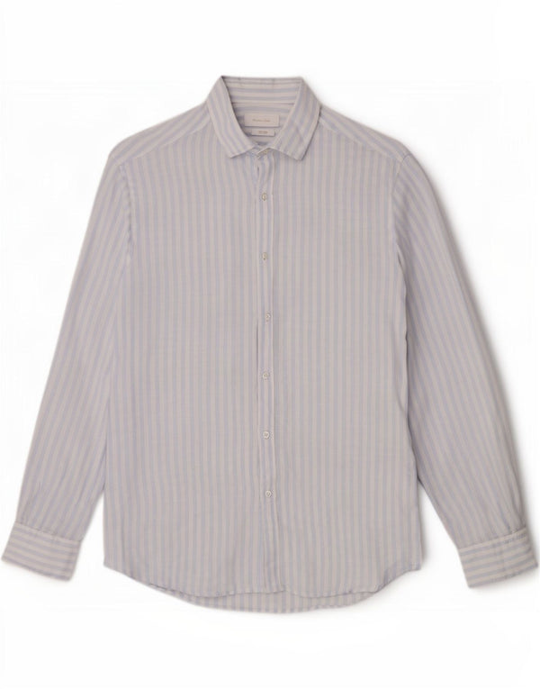 Camicia Uomo Massimo Dutti Grande Lino Gessato Blu