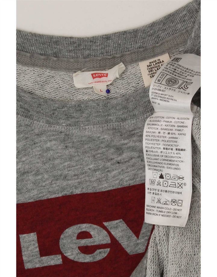 Levi's Felpa con grafica da donna Maglione UK 16 Grande cotone chiazzato grigio