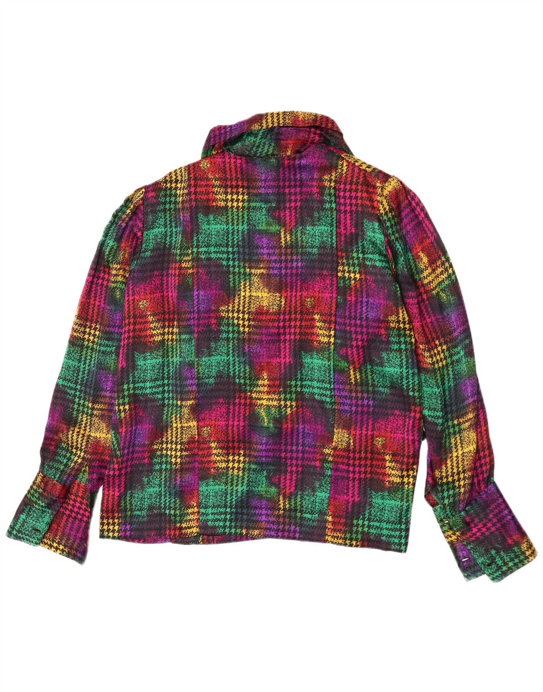 Top camicetta a maniche lunghe da donna vintage UK 18 XL pied de poule multicolore
