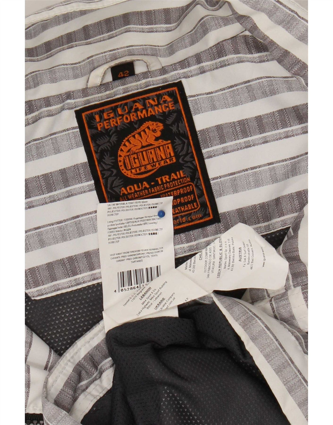 Giacca antipioggia da uomo con cappuccio Iguana UK 42 XL Poliestere a righe grigie