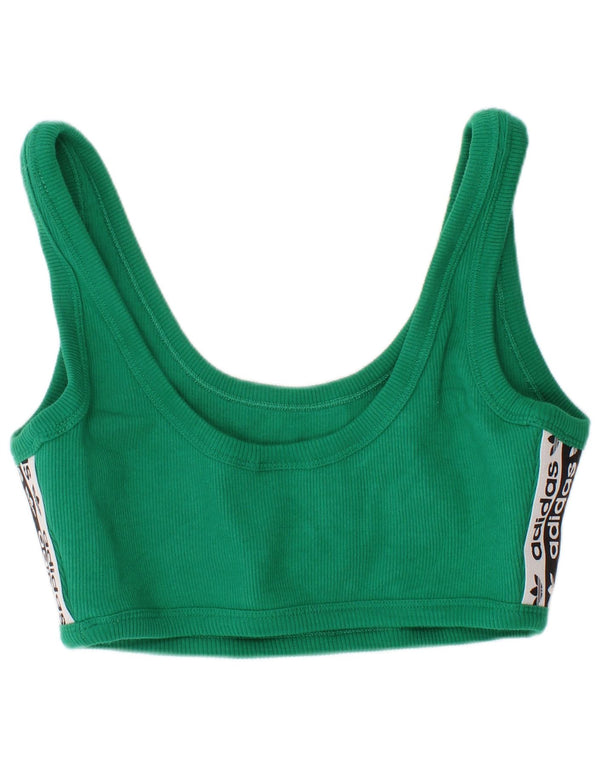 Adidas Womens Graphic Bralette Top UK 12 Medium Green Colourblock Cotton