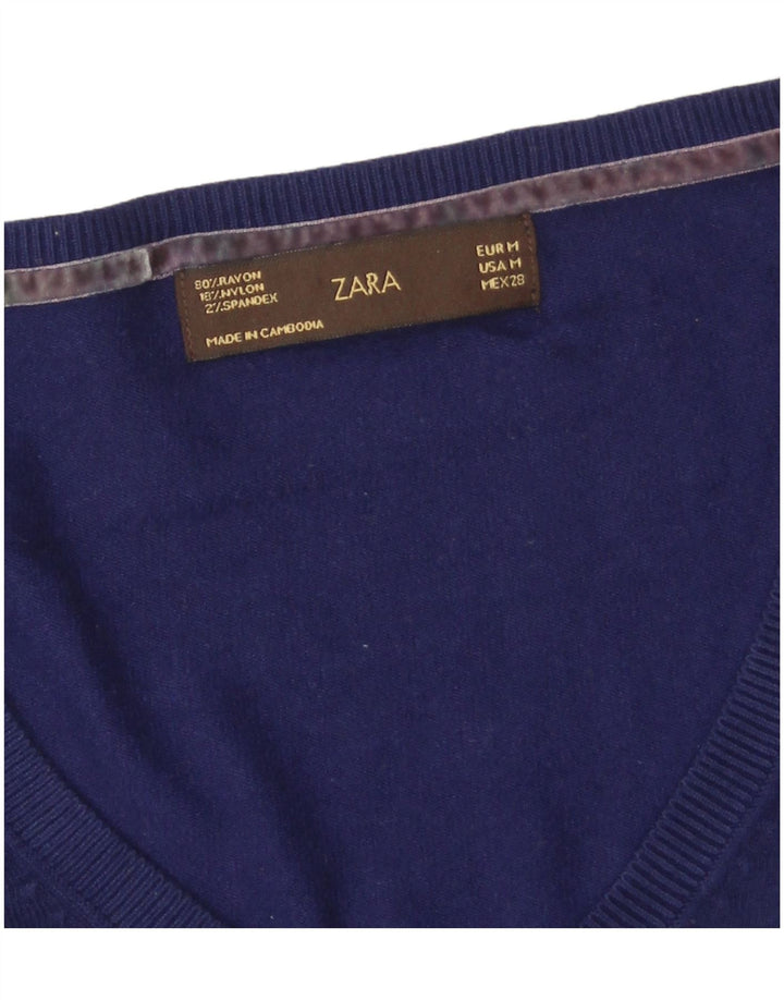 Maglione Zara da donna con scollo a V UK 12 Rayon blu navy medio