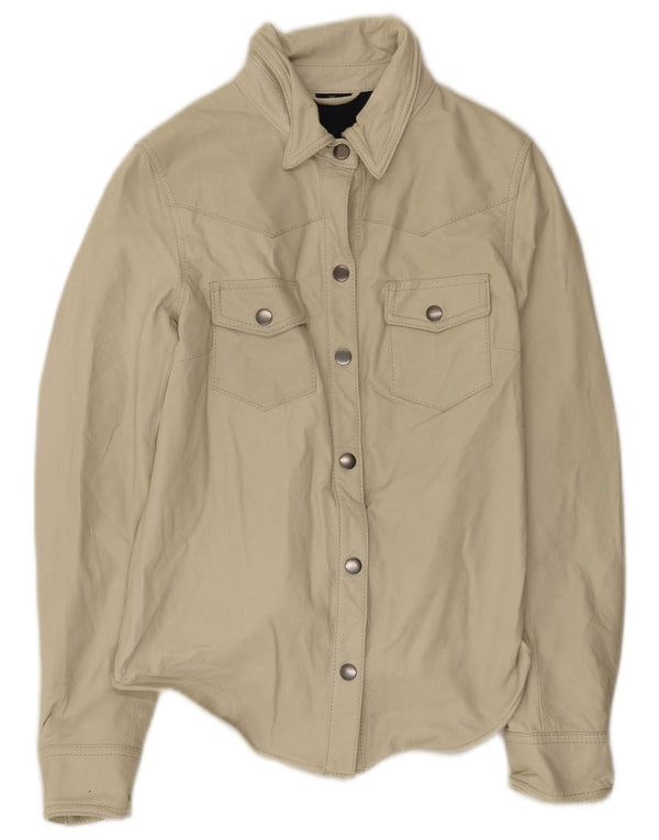 Giacca in pelle vintage da donna EU 36 piccola beige