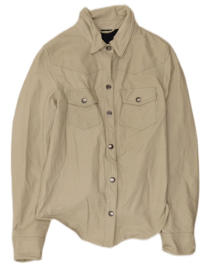 Giacca in pelle vintage da donna EU 36 piccola beige