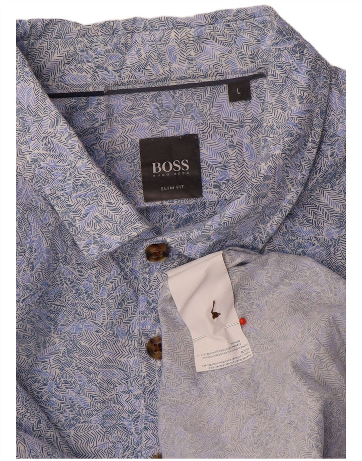 Hugo Boss Camicia slim fit da uomo con motivo astratto, grande cotone blu