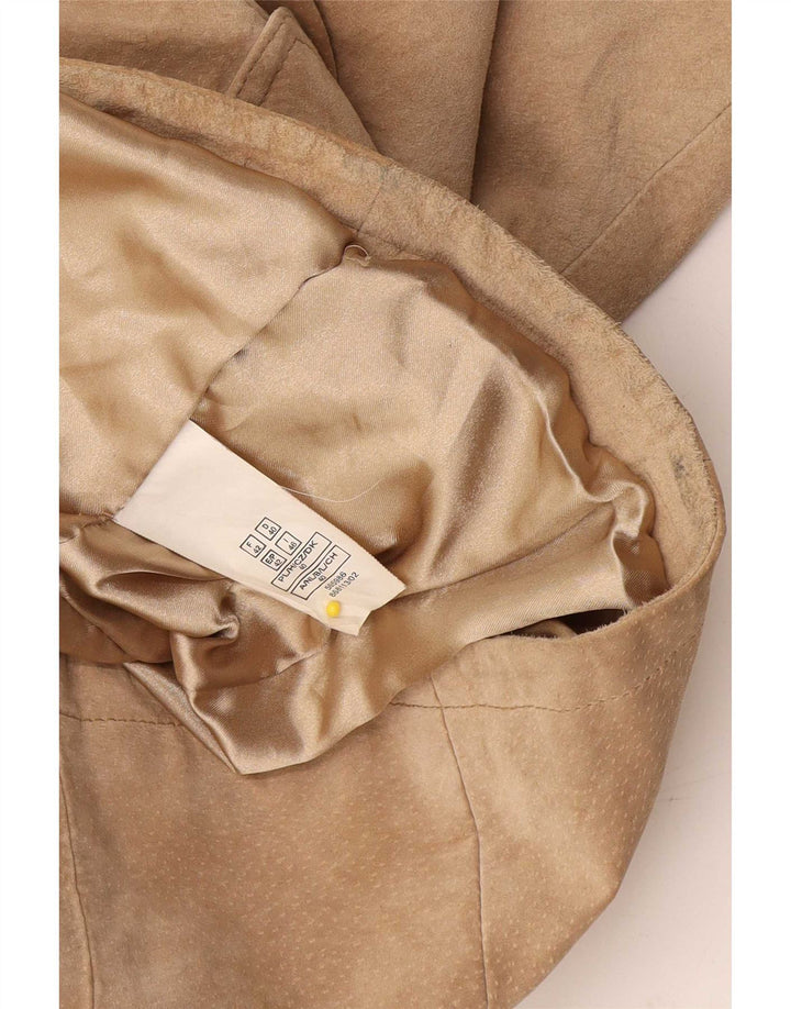 Giacca blazer vintage da donna in pelle scamosciata a 3 bottoni IT 46 grande in pelle beige