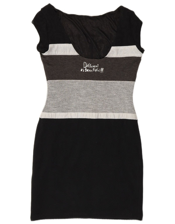 Desigual Womens Graphic Bodycon Dress UK 8 Small Black Colourblock
