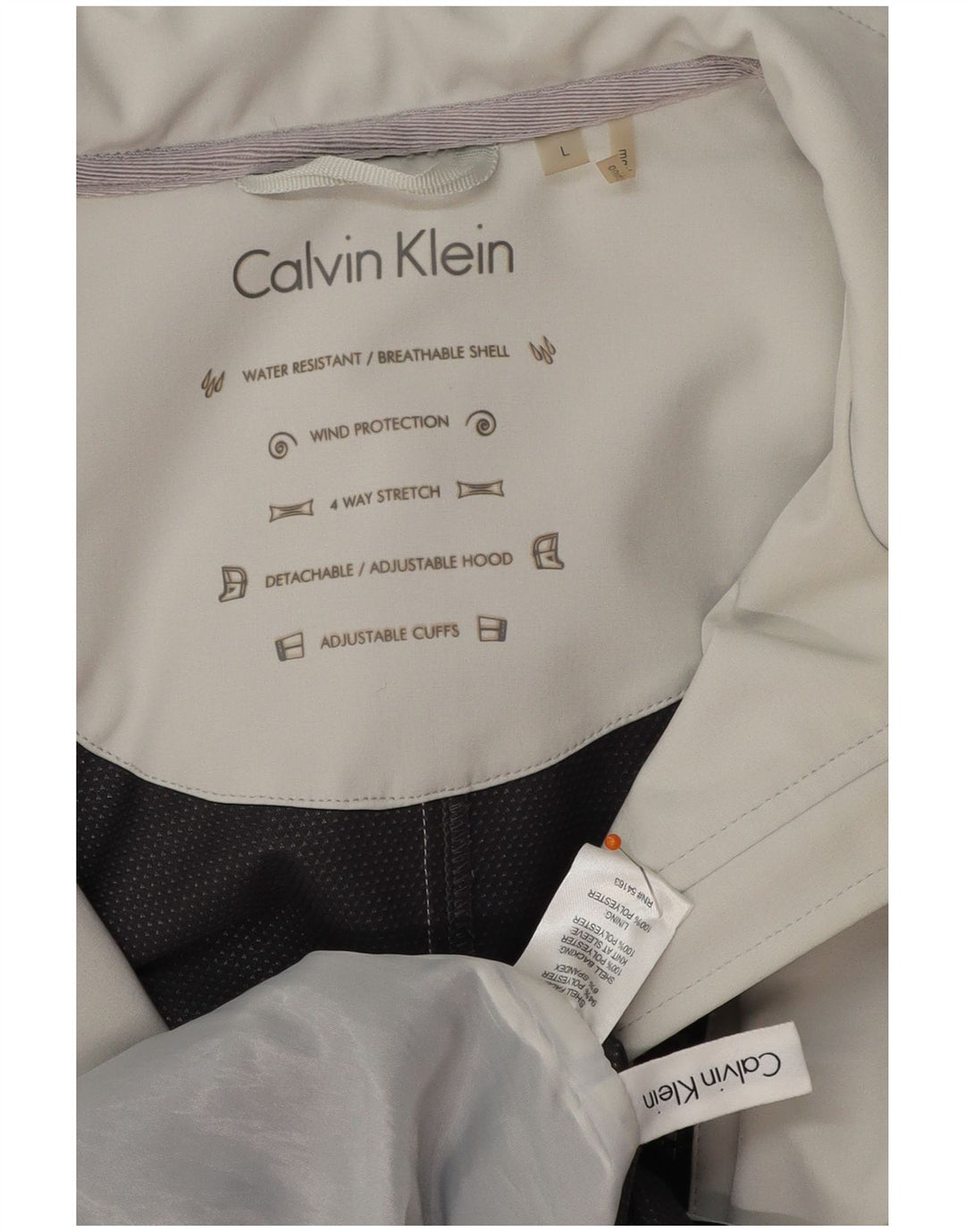 CALVIN KLEIN Giacca a vento con cappuccio da donna UK 16 Large Grigio Poliestere