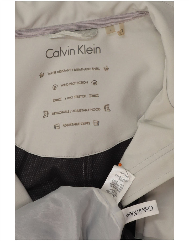 CALVIN KLEIN Giacca a vento con cappuccio da donna UK 16 Large Grigio Poliestere